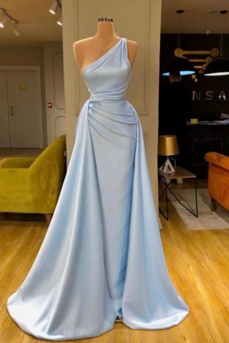 Prom Dresses,dignified Atmosphere One Shoulder Blue Satin Evening Formal Long Dresses