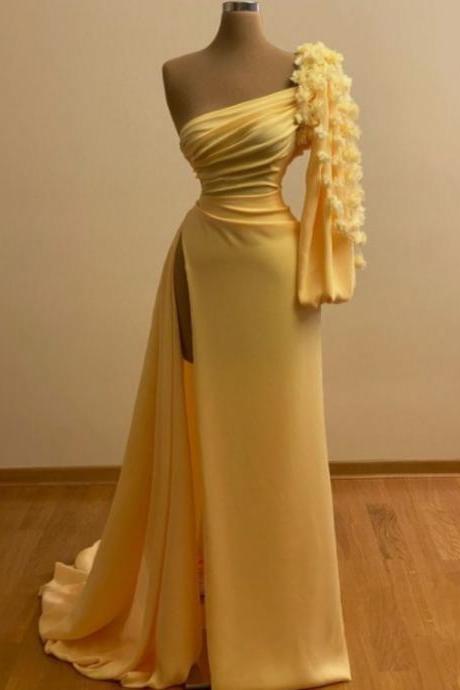 Prom Dresses,elegant Gold Satin Long Ball Gowns, Formal Dresses