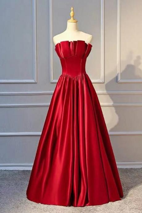 Prom Dresses,satin Red Party Dress Strapless Evening Dress Backless Long Prom Dress