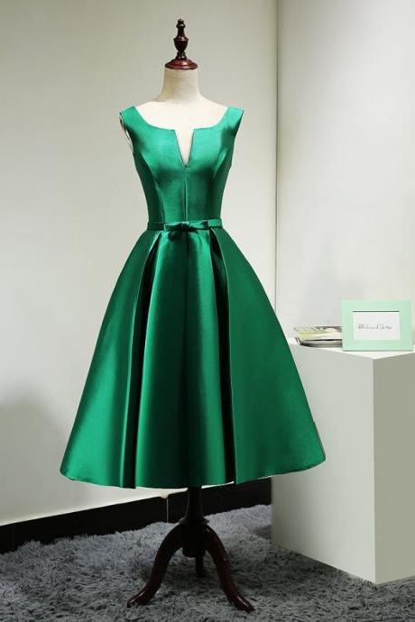 Homecoming Dresses,green A Line Satin Short Party Dress, Cocktail Dress With Low Back