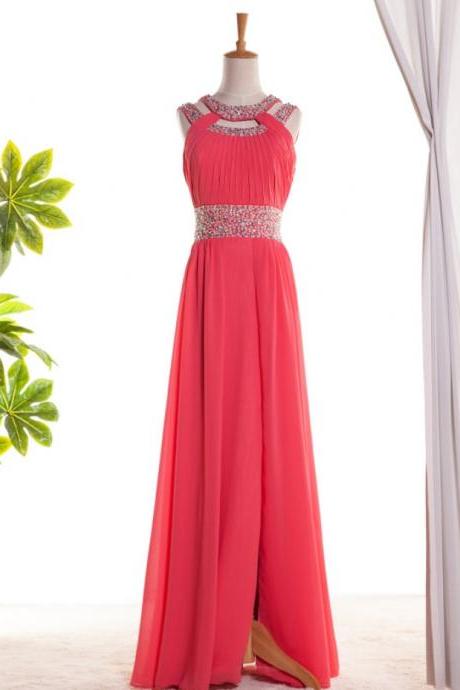 Prom Dresses,coral Open Back Cocktail Dress, Long Prom Dresses