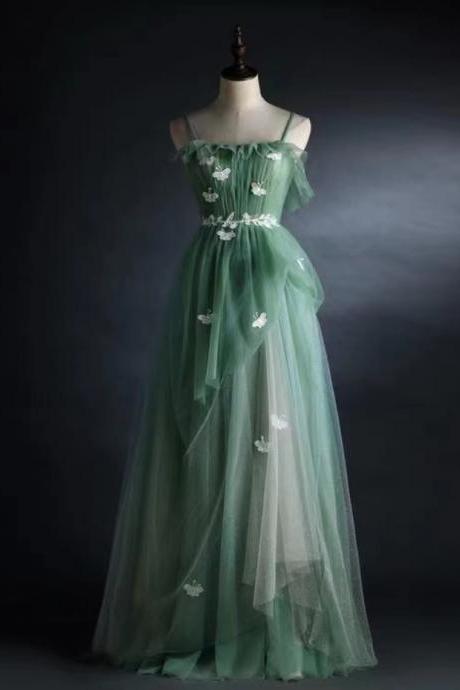 Prom Dresses,fresh Prom Dress Green Bridesmaid Dress, Spaghetti Strap Party Dress