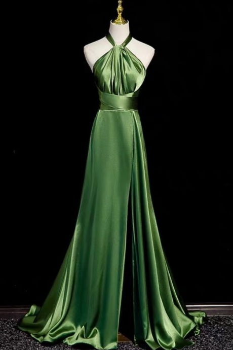 Prom Dresses,halter Neck Prom Dress,green Satin Evening Dress Sexy Bodycon Backless Party Dress