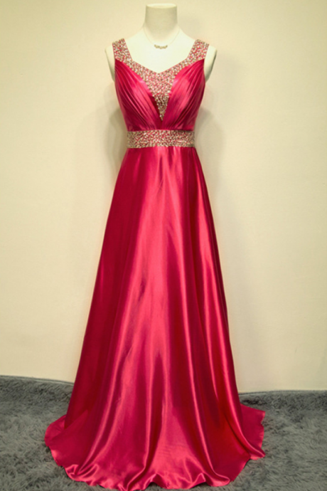 Prom Dresses,pageant V Neck Floor Length Evening Dress Prom Dress Custom Made Beading Halter Bridal Party Dress