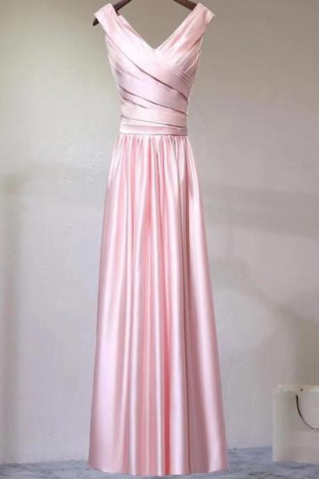Prom Dresses,pink Evening Dress,v-neck Prom Dress,satin Party Dress