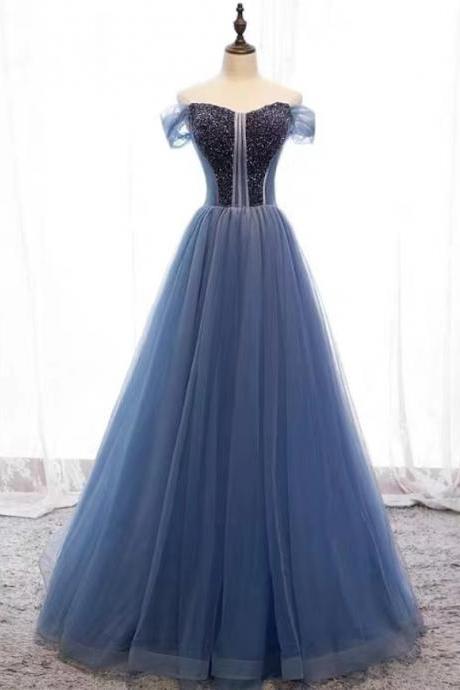 Prom Dresses,of Shoulder Prom Gown, Blue Party Dress,beaded Evening Dress