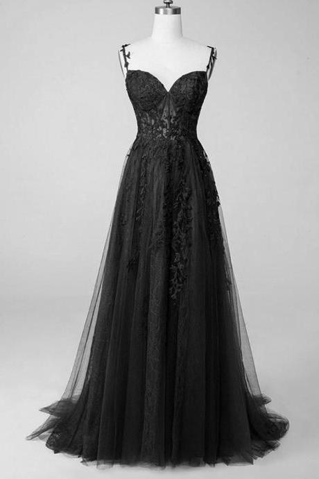 Prom Dresses,spaghetti Straps Black Pageant Dress