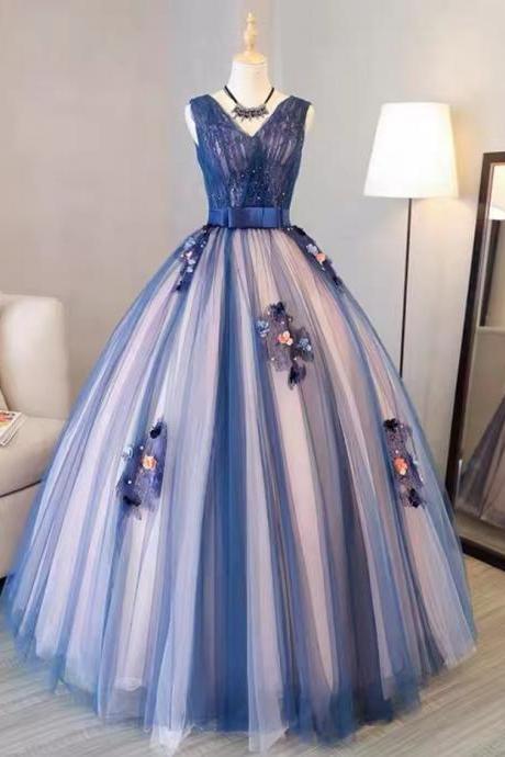 Prom Dresses,blue Sleeveless Temperament Long Party Dress