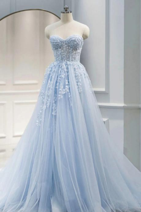 Prom Dresses,ice Blue Prom Dresses, Sweetheart Neck Prom Dresses, Elegant Prom Dress, Tulle Prom Dresses