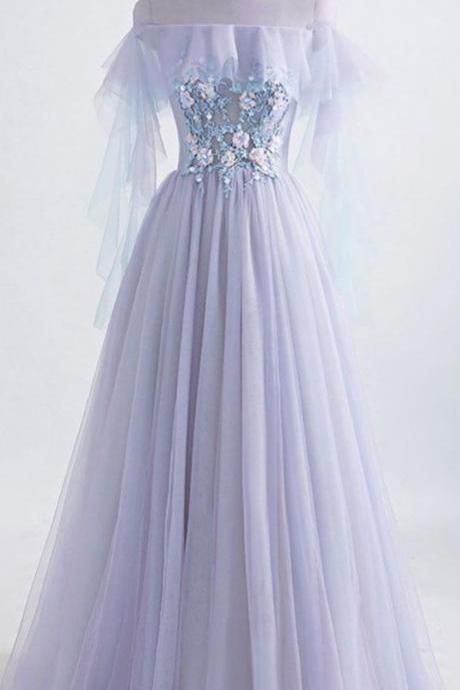 Prom Dresses,custom Made Sexy Lavender Tulle Long Prom Dress With Lace Appliqued