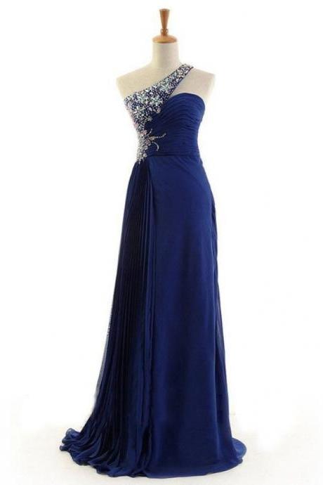 Prom Dresses,sparkle One Shoulder Royal Blue Prom Dresses Long Party Dresses