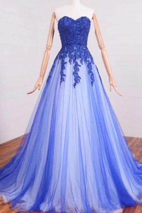 Prom Dresses,charming A-line Sweetheart Prom Dresses,lace Appliques Long Prom Dresses