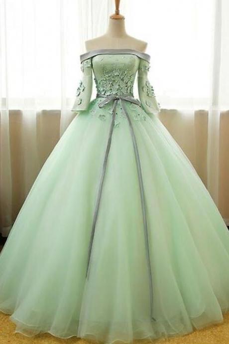 Prom Dresses,off Shoulder Long Evening Dress With Mid Sleeves