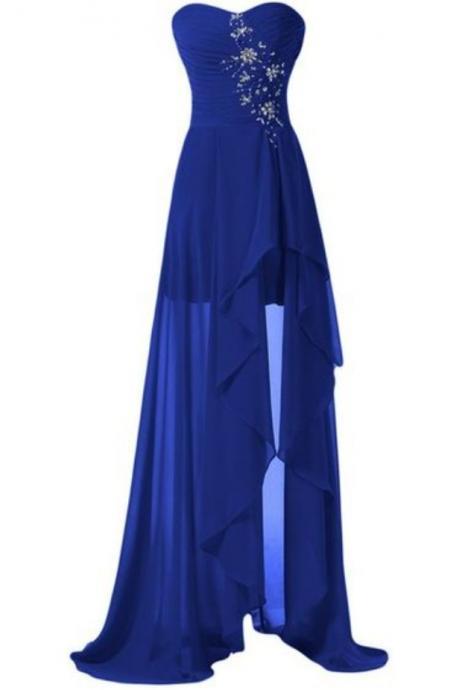 Prom Dresses,sleeveless Royal Blue Cocktail Dress With Slit