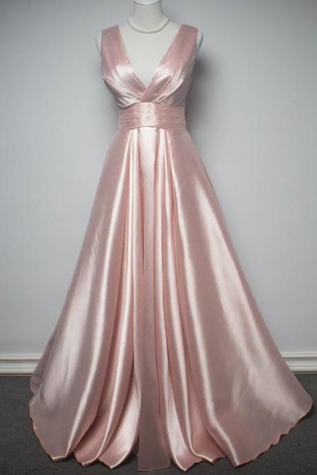 Prom Dresses,long Pink Bridesmaid Dresses,a Line Bridesmaid Dresses With V Neck