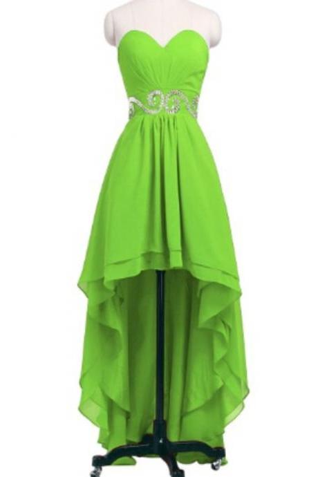Prom Dresses,simple And Cute High Low Green Sweetheart Chiffon Prom Dresses