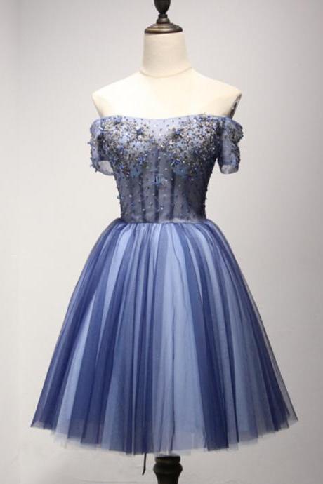 Homecoming Dresses,elegant Sexy Little Strapless Dresses, Short Blue Bridesmaid Dresses