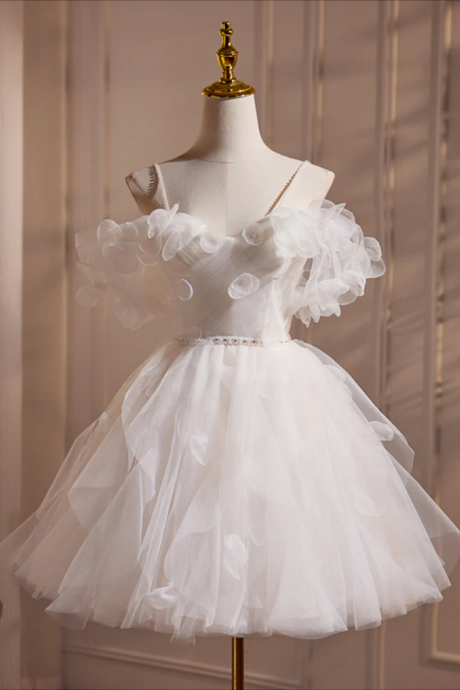 Homecoming Dresses,a-line Off Shoulder Tulle White Short Prom Dress, Cute White Homecoming Dress
