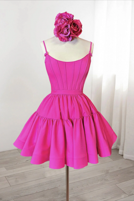 Homecoming Dresses,a-line Pink Satin Short Prom Dress, Backless Cute Pink Homecoming Dress
