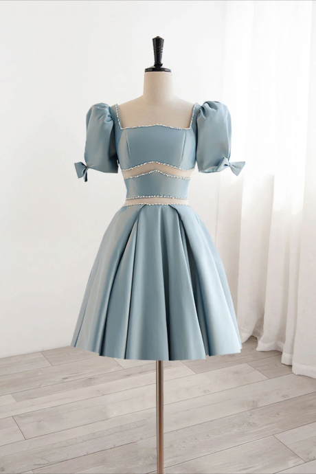 Homecoming Dresses,a-line Square Neckline Blue Short Prom Dress, Cute Blue Homecoming Dress