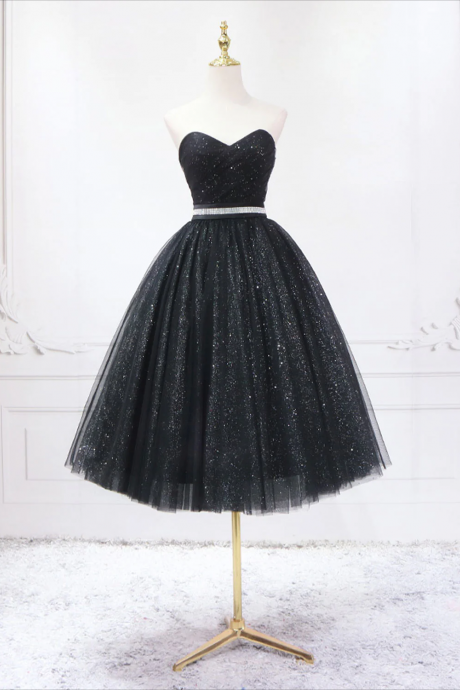 Homecoming Dresses,a-line Sweetheart Neck Black Short Prom Dress, Black Formal Evening Dresses