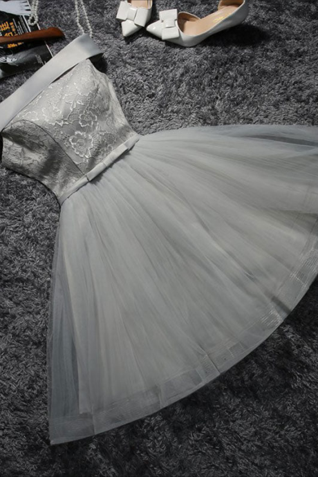 Homecoming Dresses,cute Gray Lace Tulle Short Prom Dress, Gray Homecoming Dress