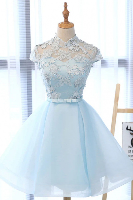 Homecoming Dresses,cute Blue Lace Tulle Short Prom Dress. Cute Homecoming Dress