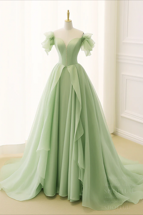 Prom Dresses,a-line Organza Green Long Prom Dress, Green Long Graduation Dress