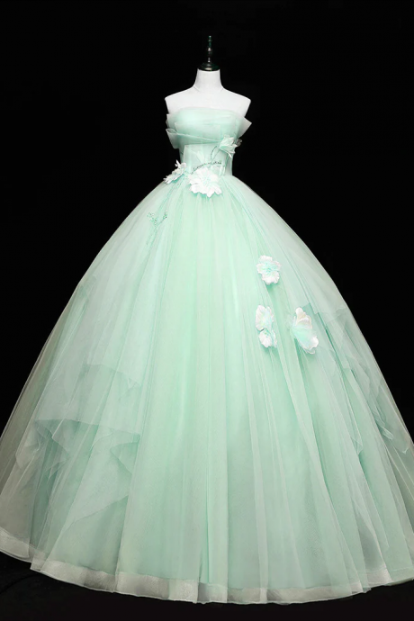 Prom Dresses,green Tulle Lace Applique Long Prom Dresses