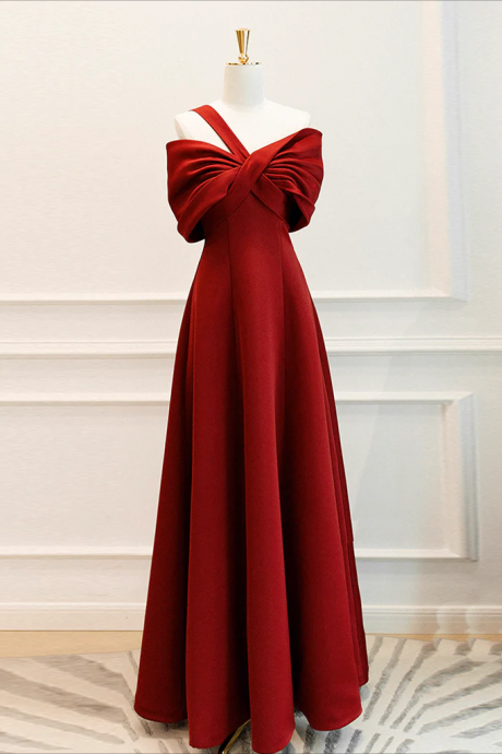 Prom Dresses,a-line One Shoulder Satin Burgundy Long Prom Dress, Burgundy Long Formal Dress