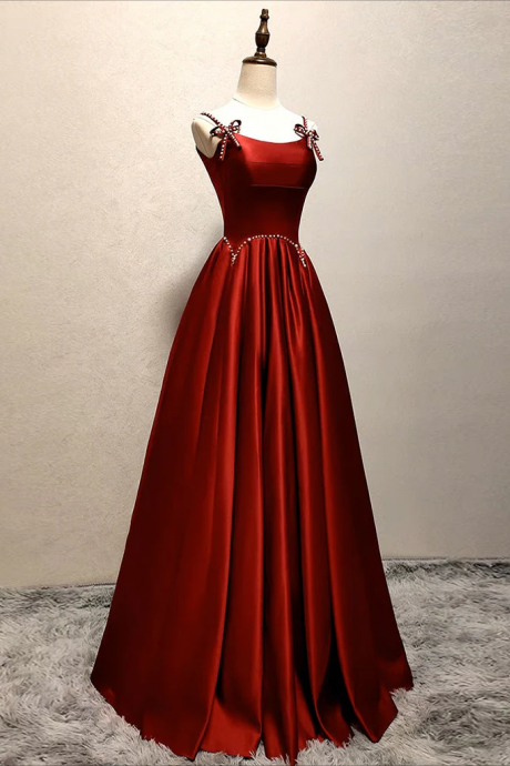 Prom Dresses,a-line Satin Burgundy Long Prom Dress, Burgundy Long Formal Dress
