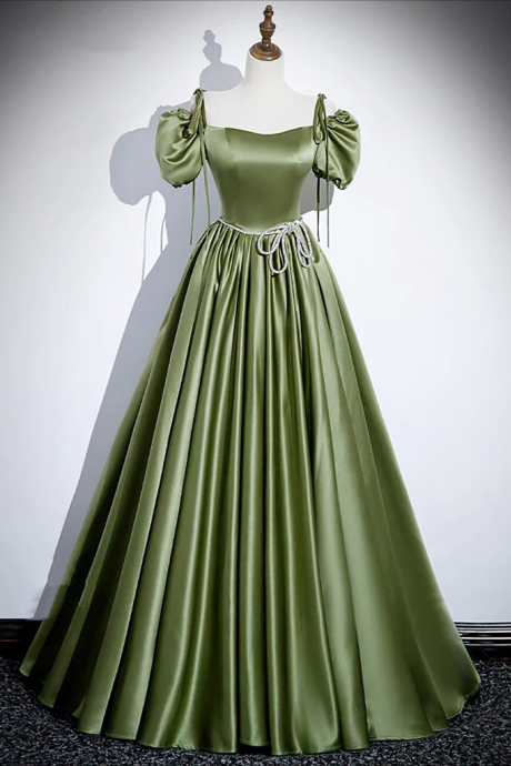 Prom Dresses,a-line Satin Green Long Prom Dress, Green Formal Evening Dress