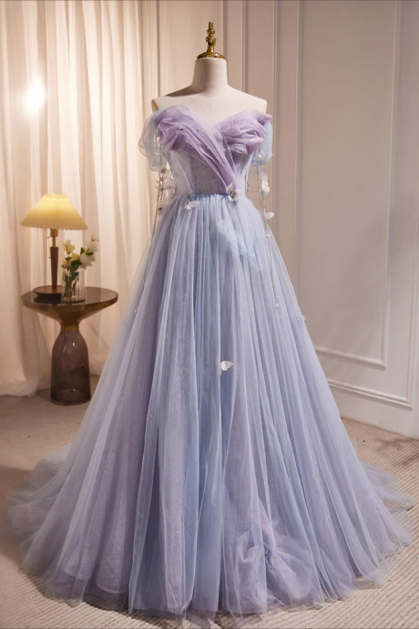 Prom Dresses,a-line Sweetheart Neck Tulle Purple Long Prom Dress, Purple Formal Dress