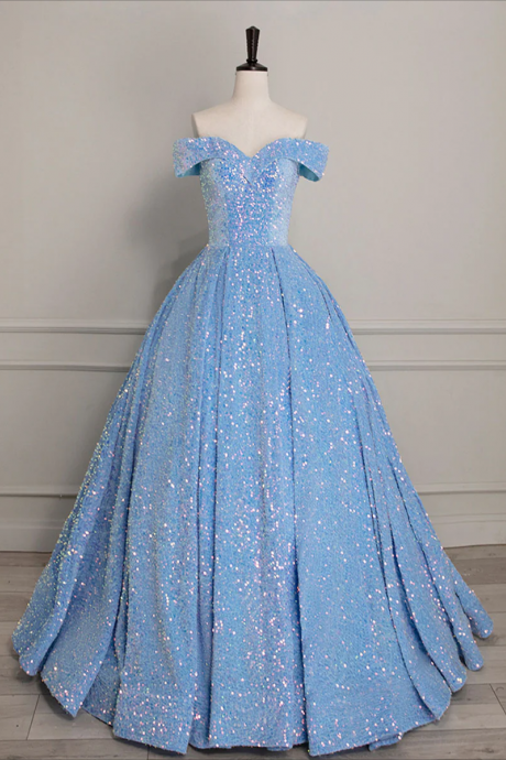 Prom Dresses,a-line Sweetheart Neck Velvet Sequin Blue Long Prom Dress, Blue Formal Dress