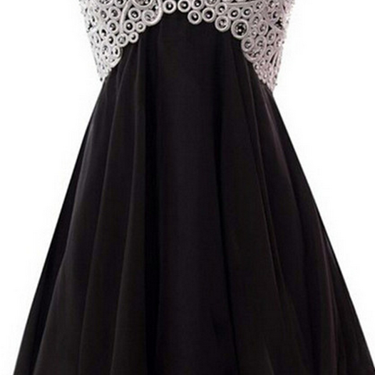 Cute Rhinestone Beaded Chiffon Short Black Homecoming Dresses, CM492 main image 0