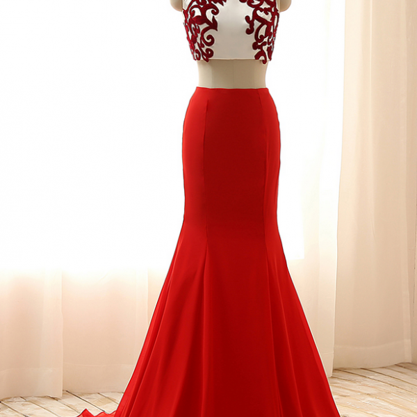 Red Two-piece Mermaid Long..
