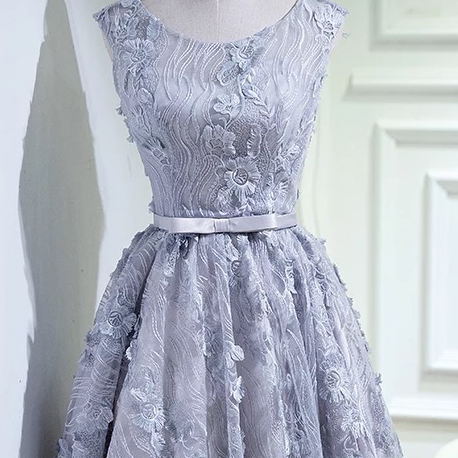 Vintage Lace Homecoming Dress,Silver Short Prom Dress, on Luulla