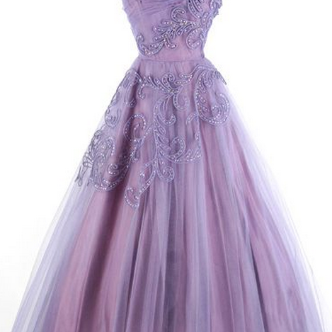 Vintage Prom Dress, Purple Prom Gowns, Beading Crystals Prom Dresses on ...