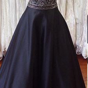 A-line Spaghetti Straps Open Back Sweep Train Black Prom Dress With ...