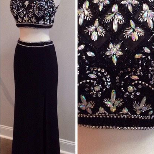 Charming Black Two Piece Prom Dress,Black Party Gown Y7119 main image 1