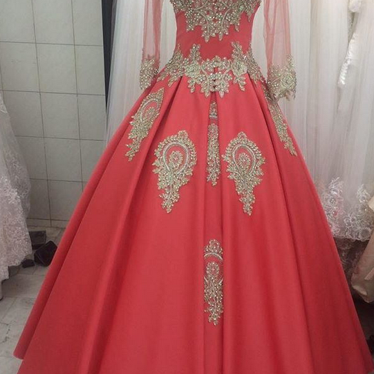 Saudi Arabia Style Gold Lace Appliques Beads Evening Dresses With Long ...