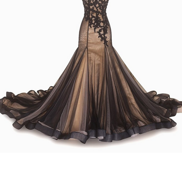 Black Lace Beading Tulle Long Mermaid Prom Wedding Dress Spaghetti Straps Prom Dress Formal Dresses