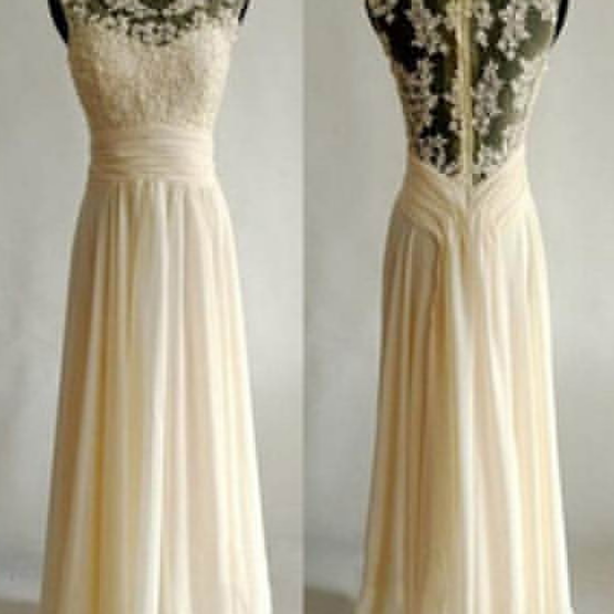 A Line Backless Appliques Slit Chiffon Prom Dress LBQ4011