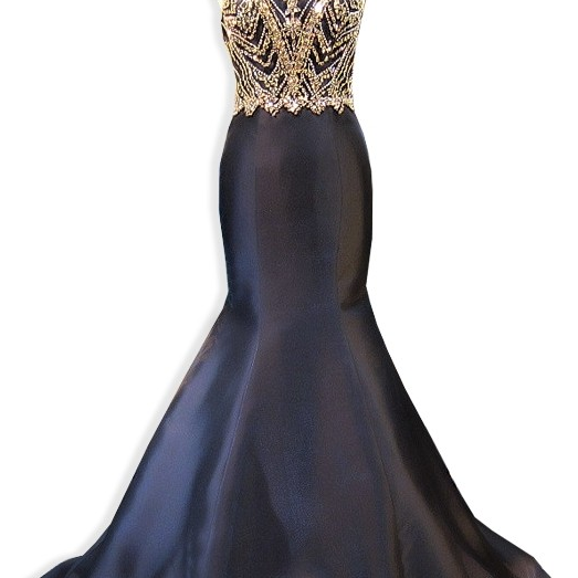 Sexy Black Sleeveless Satin Beaded Backless Mermaid Long Party Dress Evening Gown D1672