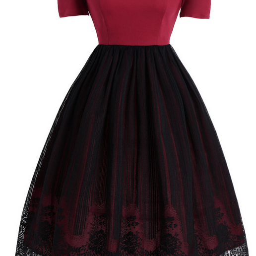Off Shoulder Lace Mesh Party Dress In Red And Black on Luulla