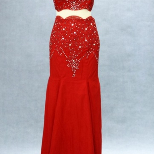 Women Red Muslin Sequins Dress