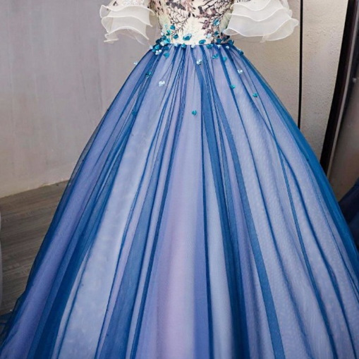 Ivory/Blue Flower Dress