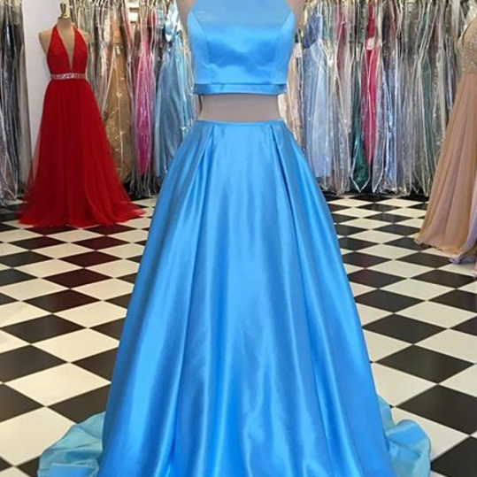 Charming Prom Dress, Blue Two Piece Prom Dresses, Long Evening Dress on ...