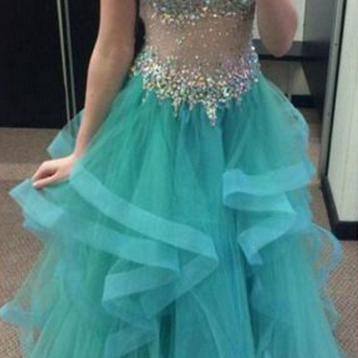 Women's Sparkly Halter Prom Dress - Long Tiered Ruffle Ball Gown With High Slit - View #6