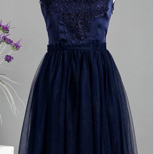 Navy Blue Off The Shoulder Lace Top Short Homecoming Dress with Long Sleeves main image 1